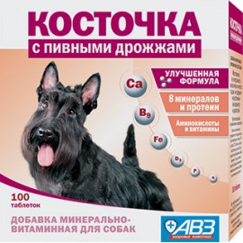 АВЗ-Косточка-пивные дрожжи подкормка для собак, 100 табл
